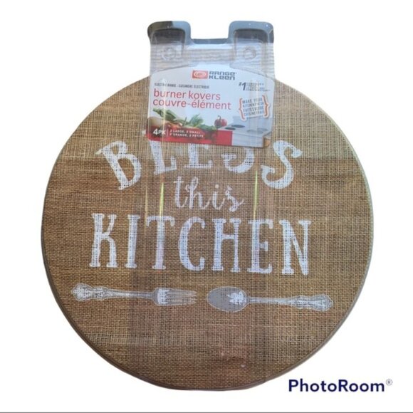 Range Kleen Burlap Blessings Farmhouse Range Stove Covers Round Set of 4 - Picture 3 of 13
